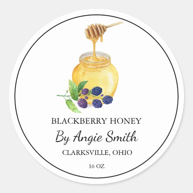 Pegatina Redonda Simple Blackberry Infused Honey Label (Anverso)
