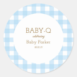 Pegatina Redonda Simple Blue Gingham Baby Shower Sticker