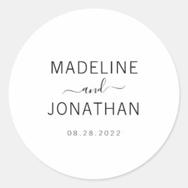 Pegatina Redonda Simple Boda blanco sencillo par clásico