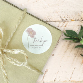 Pegatina Redonda Simple Boda de Flor Silvestre Gracias