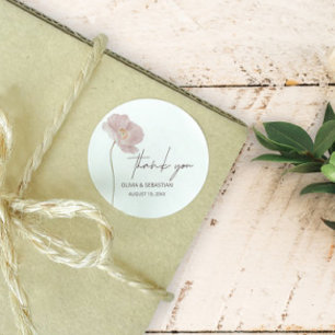 Pegatina Redonda Simple Boda de Flor Silvestre Gracias
