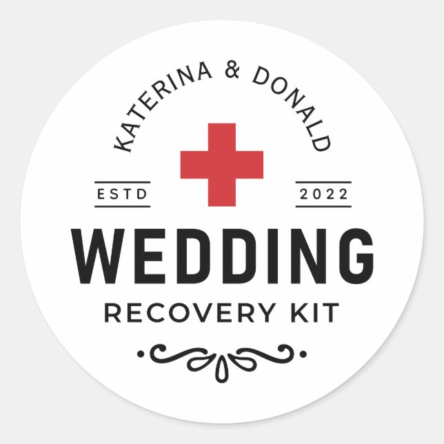Pegatina Redonda Simple Boda Hangover Recovery Kit Classic Roun (Anverso)