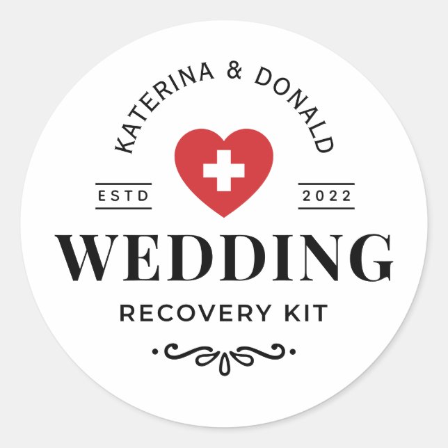 Pegatina Redonda Simple Boda Hangover Recovery Kit Classic Roun (Anverso)
