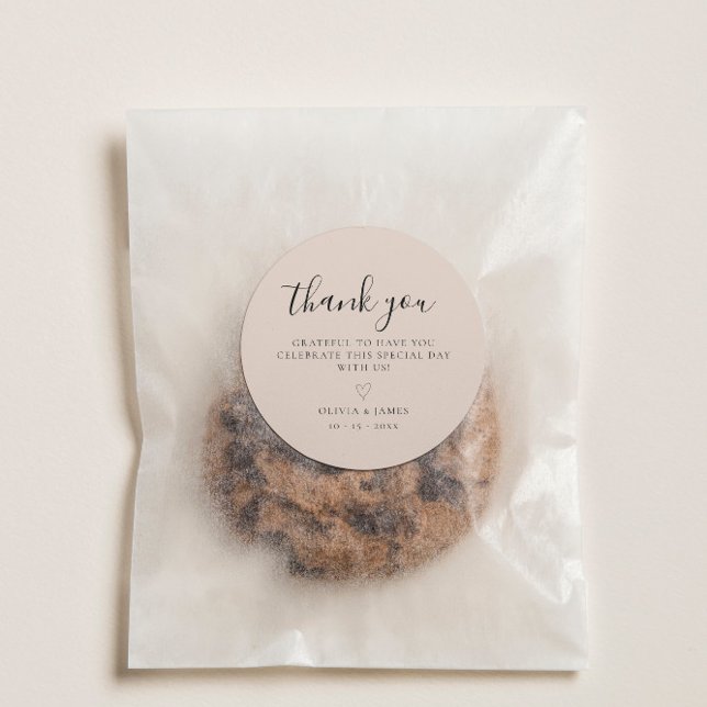 Pegatina Redonda Simple Boda Minimalista Boho Gracias (Simple Boho Minimalist Wedding Thank You Classic Round Sticker)
