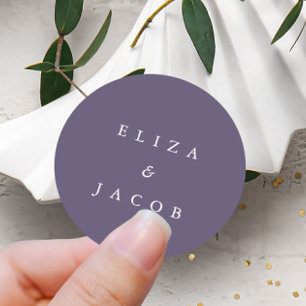 Pegatina Redonda Simple Boda minimalista personalizado púrpura