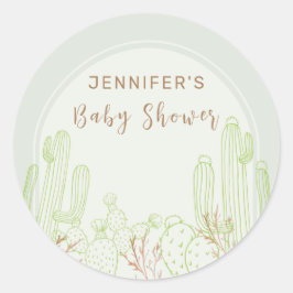 Pegatina Redonda Simple Boho Cactus Line Art Arch Baby Shower