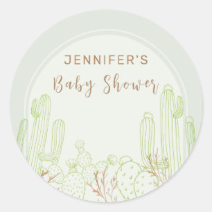 Pegatina Redonda Simple Boho Cactus Line Art Arch Baby Shower