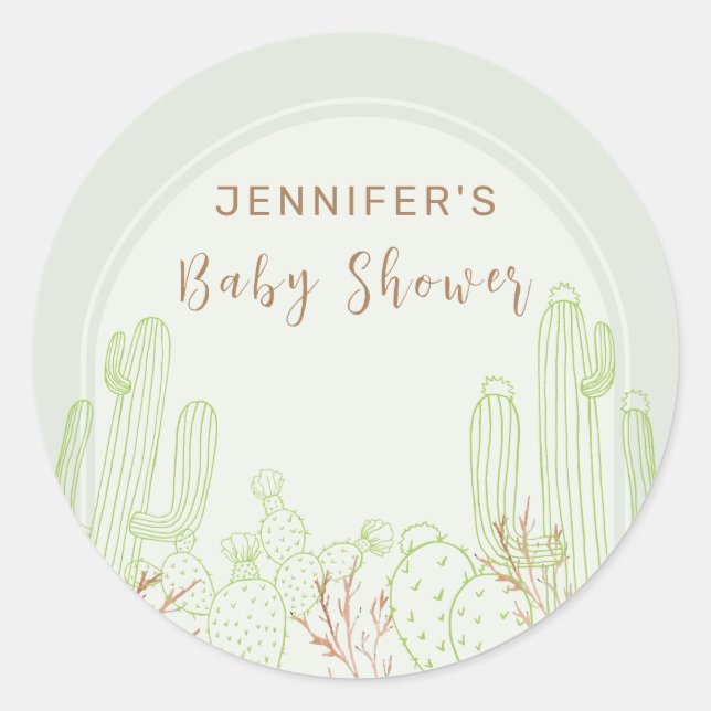 Pegatina Redonda Simple Boho Cactus Line Art Arch Baby Shower (Anverso)