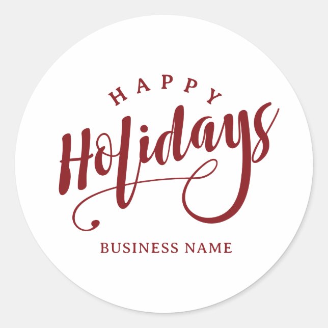 Pegatina Redonda Simple Business Felices Fiestas Caligrafía Script (Anverso)