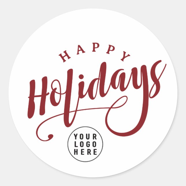 Pegatina Redonda Simple Business Logo Happy Holidays Script (Anverso)