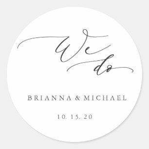 Pegatina Redonda Simple caligrafía elegante que hacemos Boda