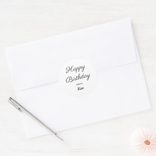 Pegatina Redonda simple caligrafía mínima feliz personalizado de cu