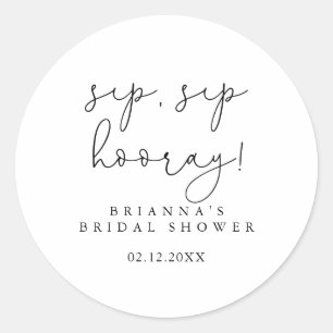 Pegatina Redonda Simple caligrafía Sip Sip Hooray Bridal Shower