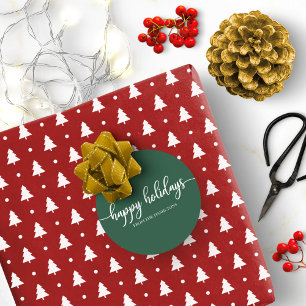 Pegatina Redonda Simple Chic Caligrafía Felices Fiestas Verde