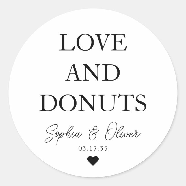 Pegatina Redonda Simple Classic LOVE DONUTS Heart Wedding Favor (Anverso)