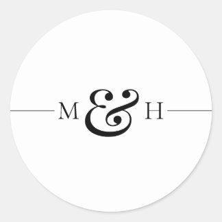Pegatina Redonda Simple Clean Black Line Monogram Wedding Favor