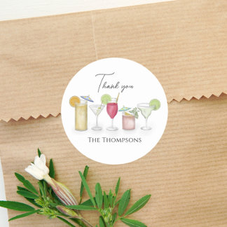 Pegatina Redonda Simple Cocktail Bebe Watercolor Diversión Gracias
