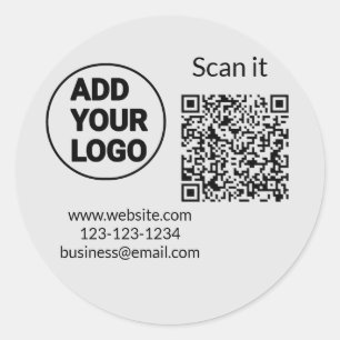 Pegatina Redonda Simple código qr minimalista agregar logo escanear