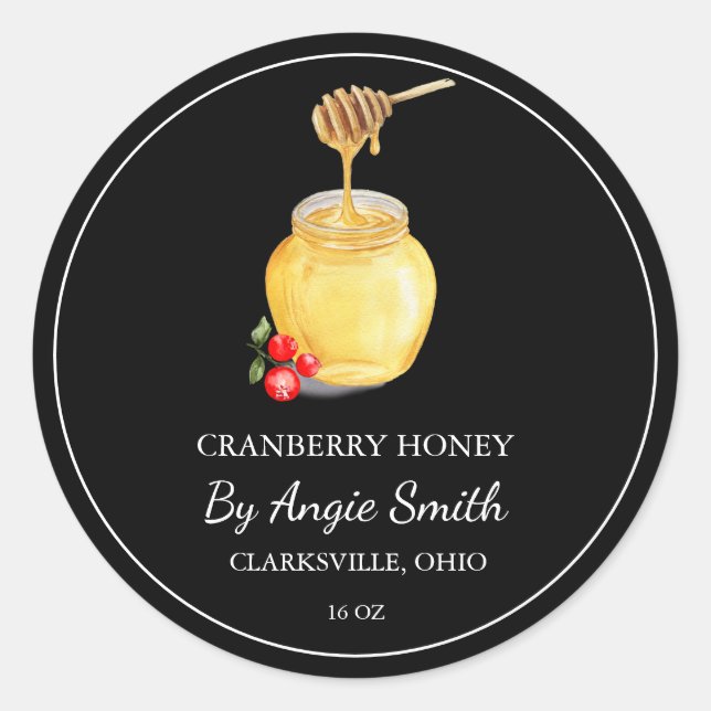 Pegatina Redonda Simple Cranberry Infused Honey Label (Anverso)