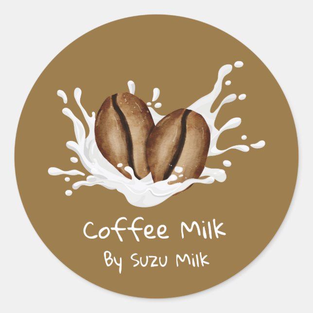 Pegatina Redonda Simple Cute Coffee Milk Label (Anverso)