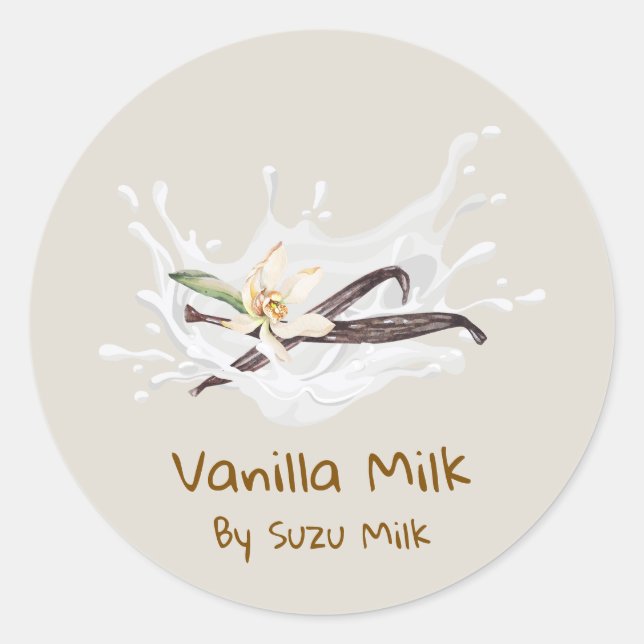 Pegatina Redonda Simple Cute Vanilla Milk Label (Anverso)
