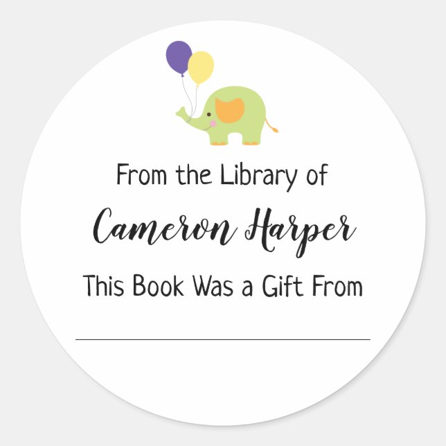 Pegatina Redonda Simple de la biblioteca de la librería con elefant (Anverso)