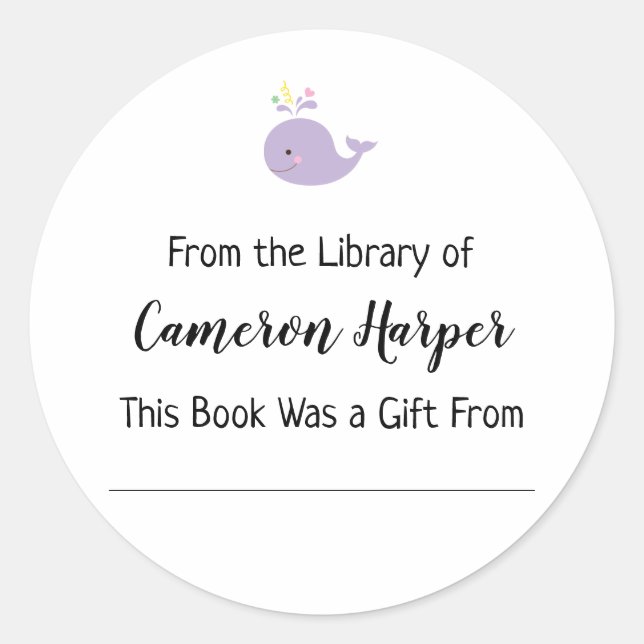 Pegatina Redonda Simple desde la biblioteca de la placa, ballena pú (Anverso)