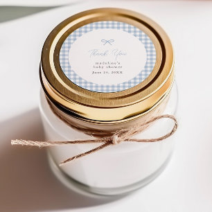 Pegatina Redonda Simple Dusty Blue Gingham Boys Baby Shower Favor