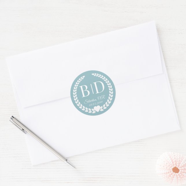 Pegatina Redonda Simple Elegant Bride and Groom Monogram (Sobre)