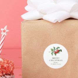 Pegatina Redonda Simple Elegant Christmas Watercolor Botanical