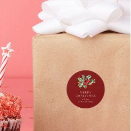 Pegatina Redonda Simple Elegant Christmas Watercolor Botanical Clas