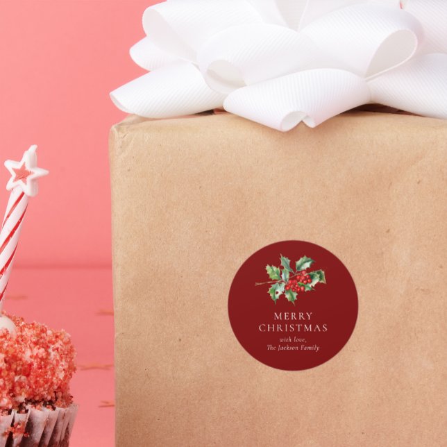 Pegatina Redonda Simple Elegant Christmas Watercolor Botanical Clas (Subido por el creador)