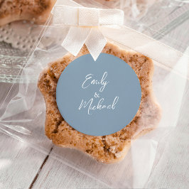 Pegatina Redonda Simple Elegant Dusty Blue Script Minimal Wedding