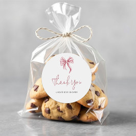 Pegatina Redonda Simple Elegant Pink Girl Bow Baby Shower