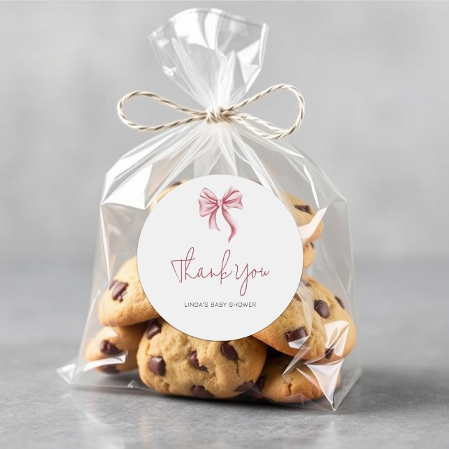 Pegatina Redonda Simple Elegant Pink Girl Bow Baby Shower (Subido por el creador)