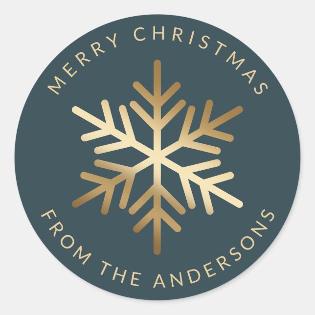 Pegatina Redonda Simple Elegant Snowflake Family Christmas (Anverso)