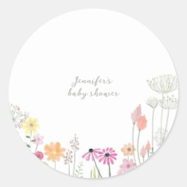Pegatina Redonda Simple Elegant Wildflower Baby Shower