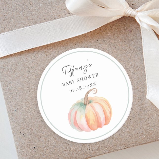 Pegatina Redonda Simple Elegante Pequeña Calabaza Cae Baby Shower (Subido por el creador)