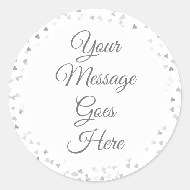 Pegatina Redonda Simple Elegante Script Corazones de Confeti de Pla (Anverso)