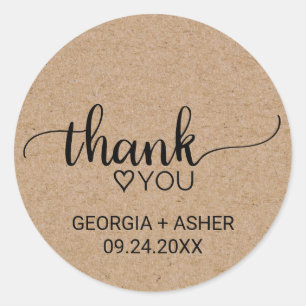 Pegatina Redonda Simple Faux Kraft Calligraphy Gracias Boda