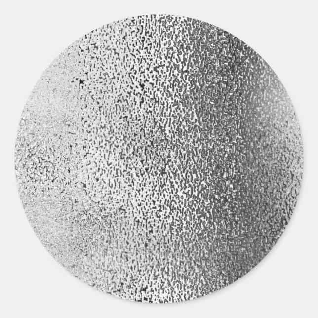 Pegatina Redonda Simple Faux Metallic Silver. (Anverso)