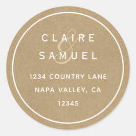 Pegatina Redonda Simple Faux Rustic Kraft Boda Dirección de devoluc