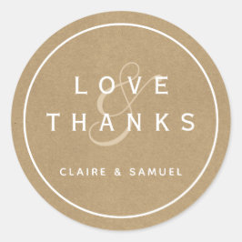 Pegatina Redonda Simple Faux Rustic Kraft Boda Gracias