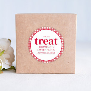 Pegatina Redonda Simple Favor Moderno de Rin Gingham Picnic Treat