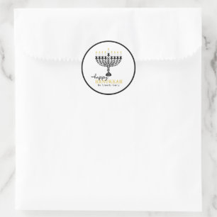 Pegatina Redonda Simple FELIZ HANNUKAH Menorah