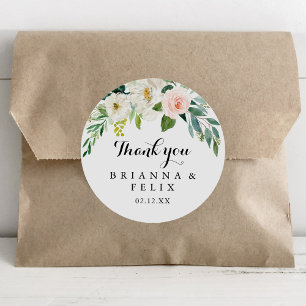 Pegatina Redonda Simple Floral Verde Gracias Boda Favor