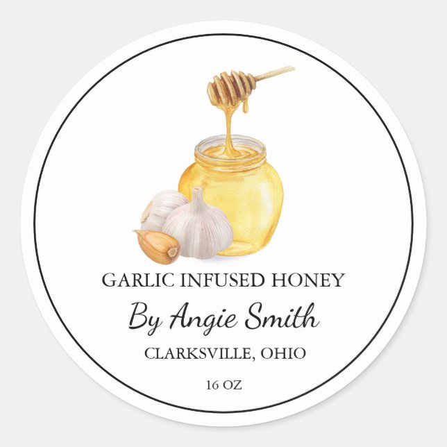 Pegatina Redonda Simple Garlic Infused Honey Label (Anverso)