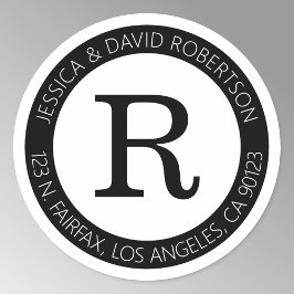 Pegatina Redonda Simple Genial Negro y Blanco y Dirección de Devolu