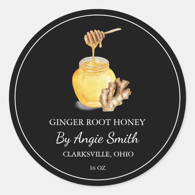 Pegatina Redonda Simple Ginger Root Infused Honey Label (Anverso)