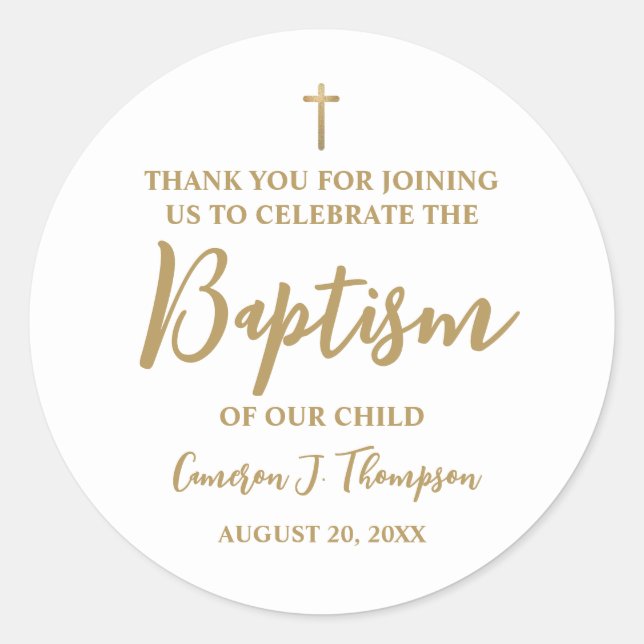 Pegatina Redonda Simple Gold Hue Baptism gracias Classic (Anverso)